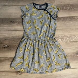 Tea Collection Gray and Yellow Tiger Print Girl’s Size 8 Short Sleeve Dress